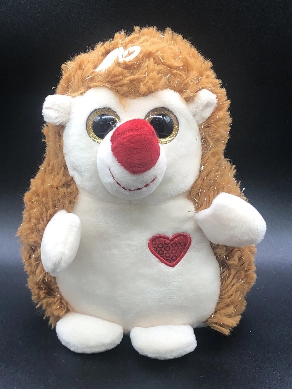 Ty Plush Hedgehog Toy - Brown, Cream & Red Accent